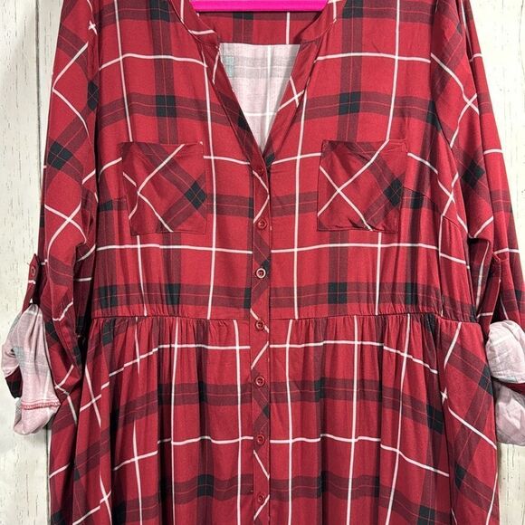 Torrid Red Plaid Button Front Shirt Dress Size 2X Casual Grunge Cozy Plus - Picture 14 of 15